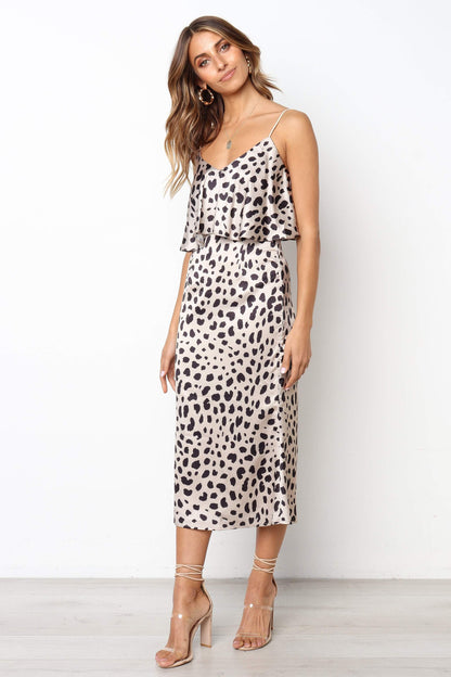 Liora Women's Leopard Print Satin Slip Dress – Elegant Evening Wear 0