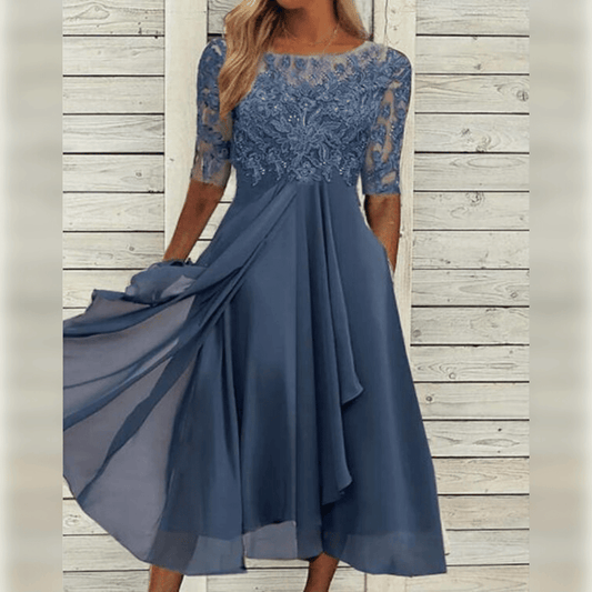Liora Women's Midi Dress – Lace Detail Comfortable Flowing Fit 0
