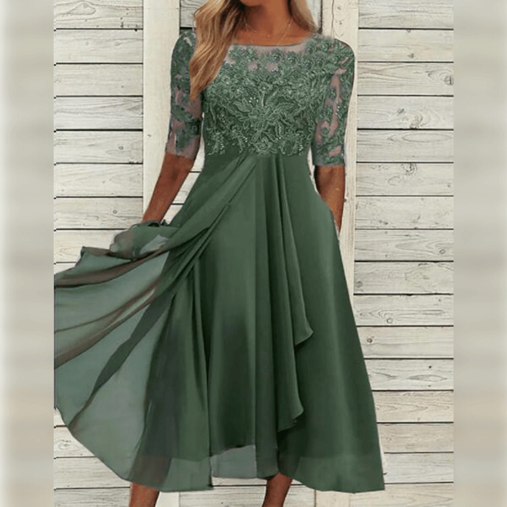 Liora Women's Midi Dress – Lace Detail Comfortable Flowing Fit 1