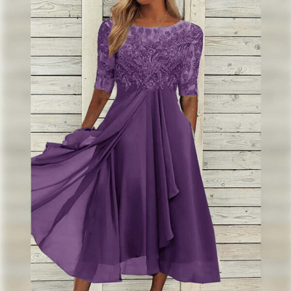 Liora Women's Midi Dress – Lace Detail Comfortable Flowing Fit 2