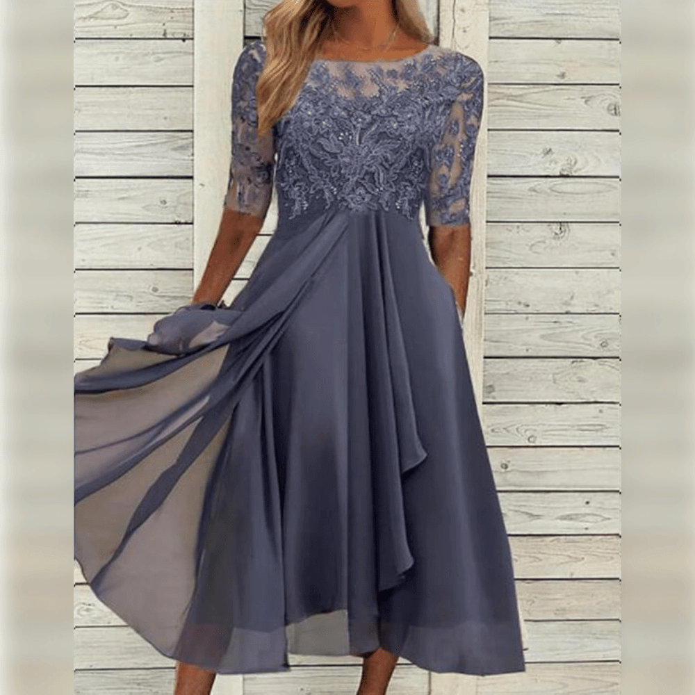 Liora Women's Midi Dress – Lace Detail Comfortable Flowing Fit 3