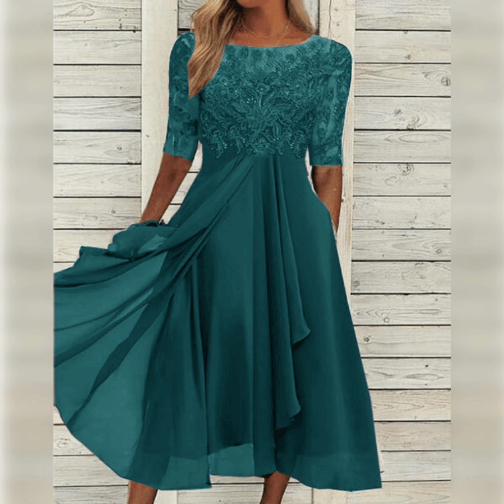 Liora Women's Midi Dress – Lace Detail Comfortable Flowing Fit 4