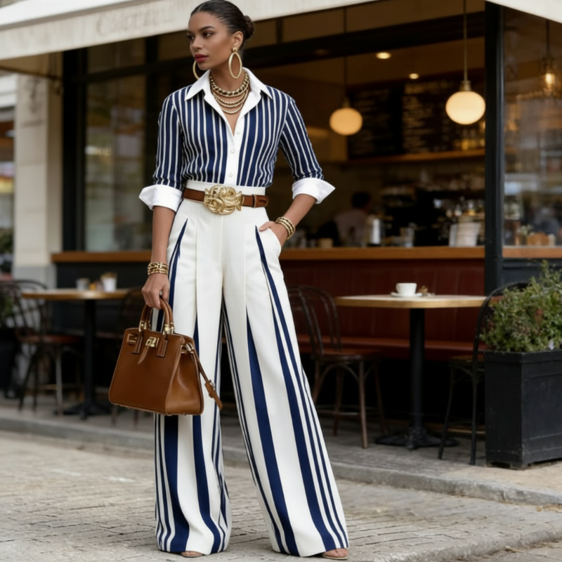 Liora Women's Outfit Two-Piece Set – Lightweight Striped Summer Elegance 1