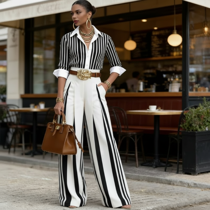 Liora Women's Outfit Two-Piece Set – Lightweight Striped Summer Elegance 9