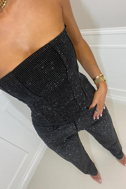 Liora Women's Outfit – Glitter Strapless Crop Top and Jeans Set 6