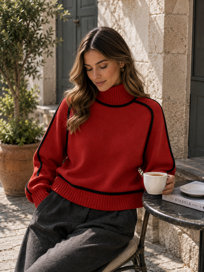 Liora Women's Oversized Sweater – Cozy Black Turtleneck Comfort 10