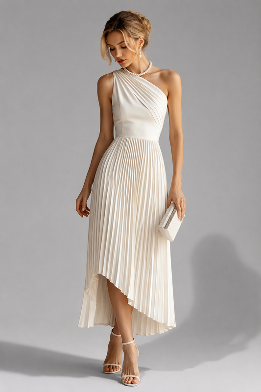 Liora Women's Pleated One-Shoulder Dress – Asymmetrical Elegance for Formal Events 1