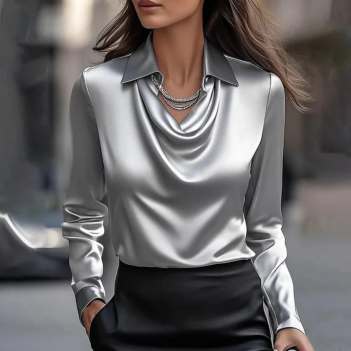 Liora Women's Satin Blouse – Waterfall Neck Elegant Comfort 2