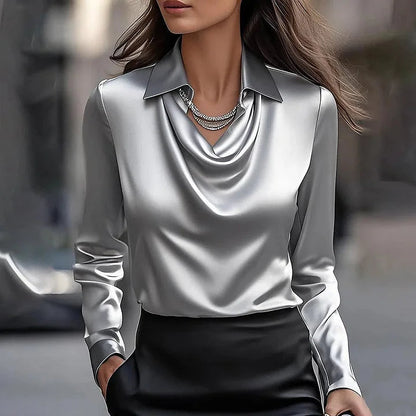 Liora Women's Satin Blouse – Waterfall Neck Elegant Comfort 2