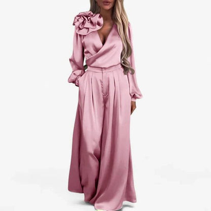 Liora Women's Silk Two-Piece Set – V-Neck Elegance for Effortless Style 0