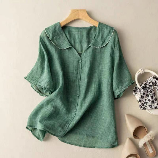Liora Women's Vintage Blouse – Delicate Scalloped Collar for Timeless Elegance 0