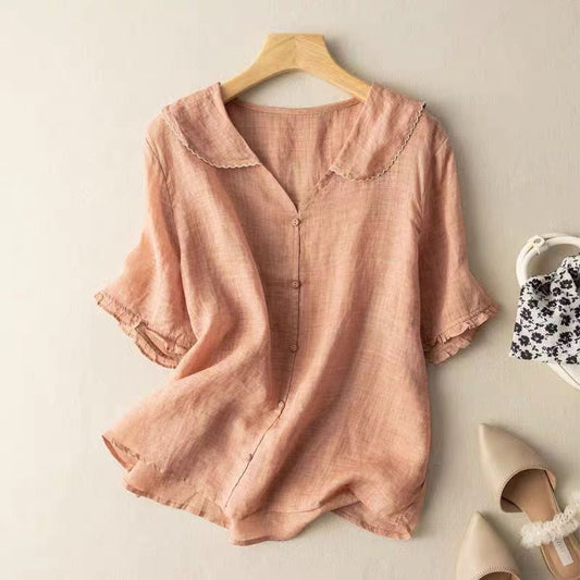 Liora Women's Vintage Blouse – Delicate Scalloped Collar for Timeless Elegance 1