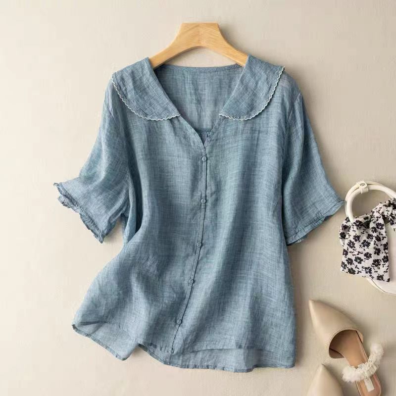 Liora Women's Vintage Blouse – Delicate Scalloped Collar for Timeless Elegance 2