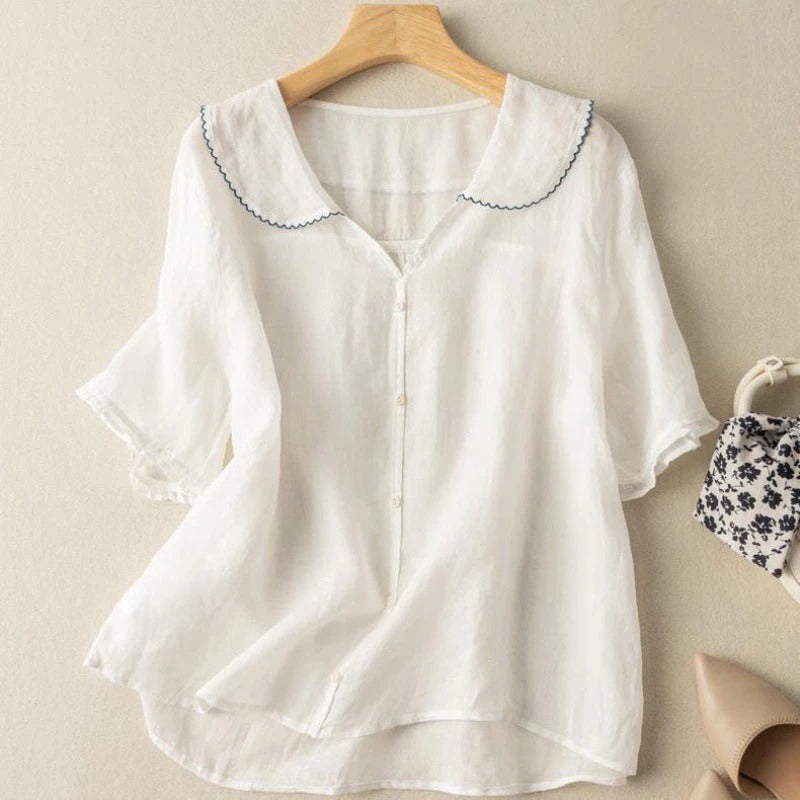 Liora Women's Vintage Blouse – Delicate Scalloped Collar for Timeless Elegance 4