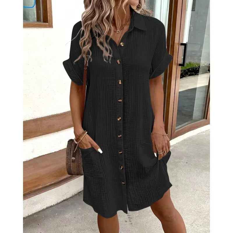 Lira Women's Elegant Midi Shirt Dress – Stylish Office and Summer Wear 7