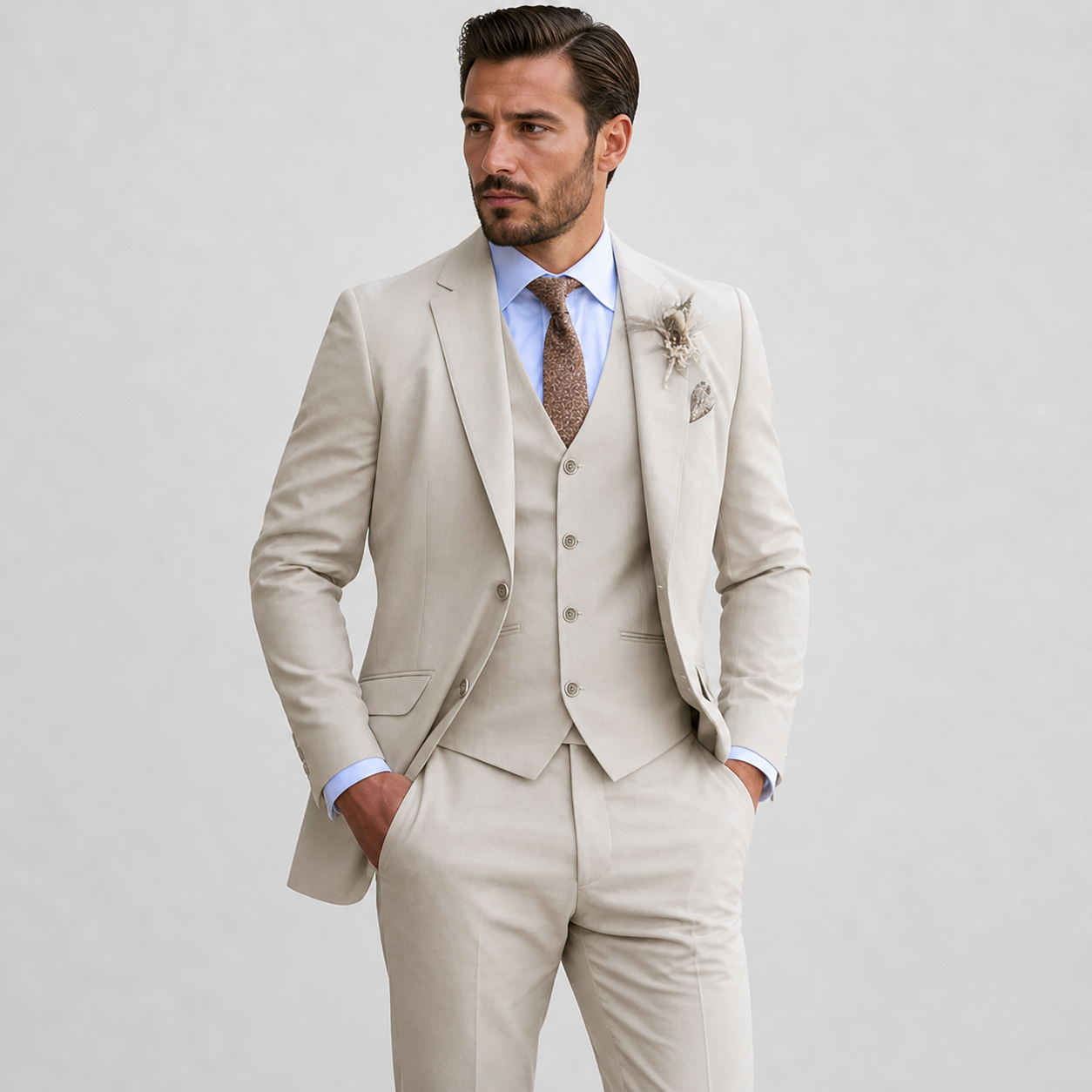 Lomari Men's Linen Three-Piece Suit – Tailored Comfort for Formal Events 0