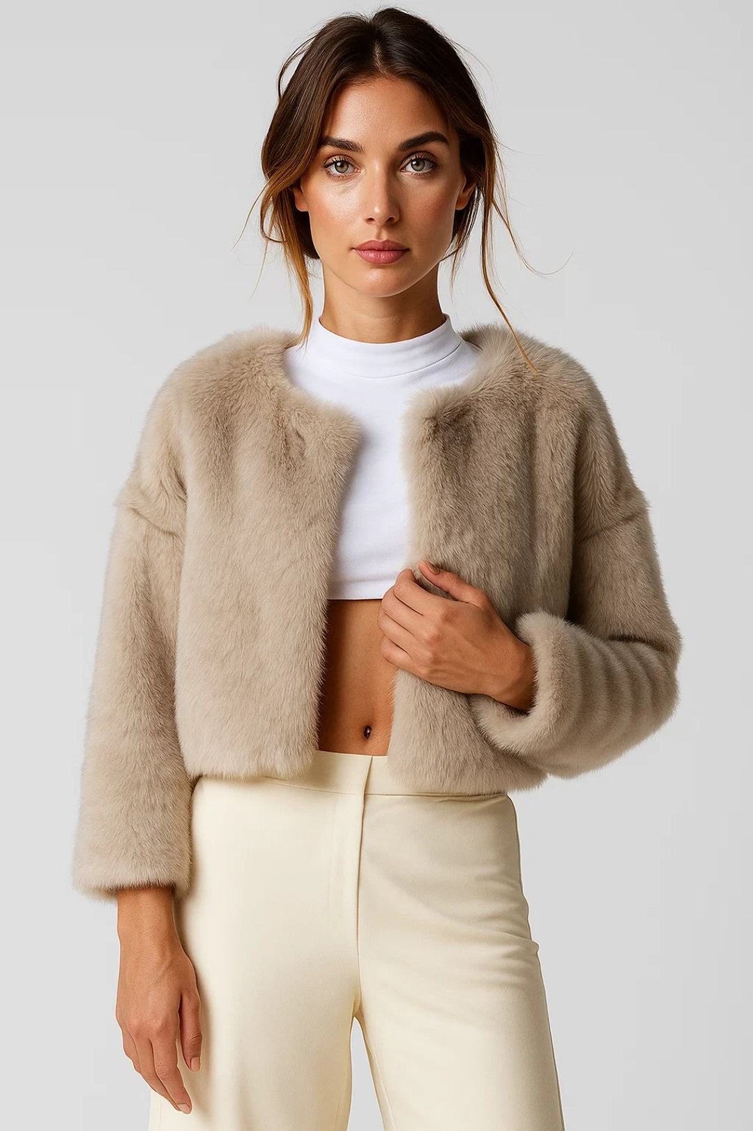 Luma Damen Fluffy Jacke – Elegantes Kurzdesign für Vielseitige Looks 0