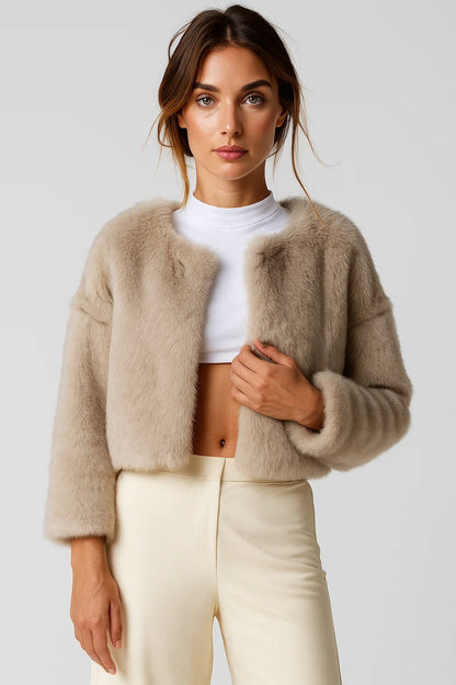 Luma Damen Fluffy Jacke – Elegantes Kurzdesign für Vielseitige Looks 0