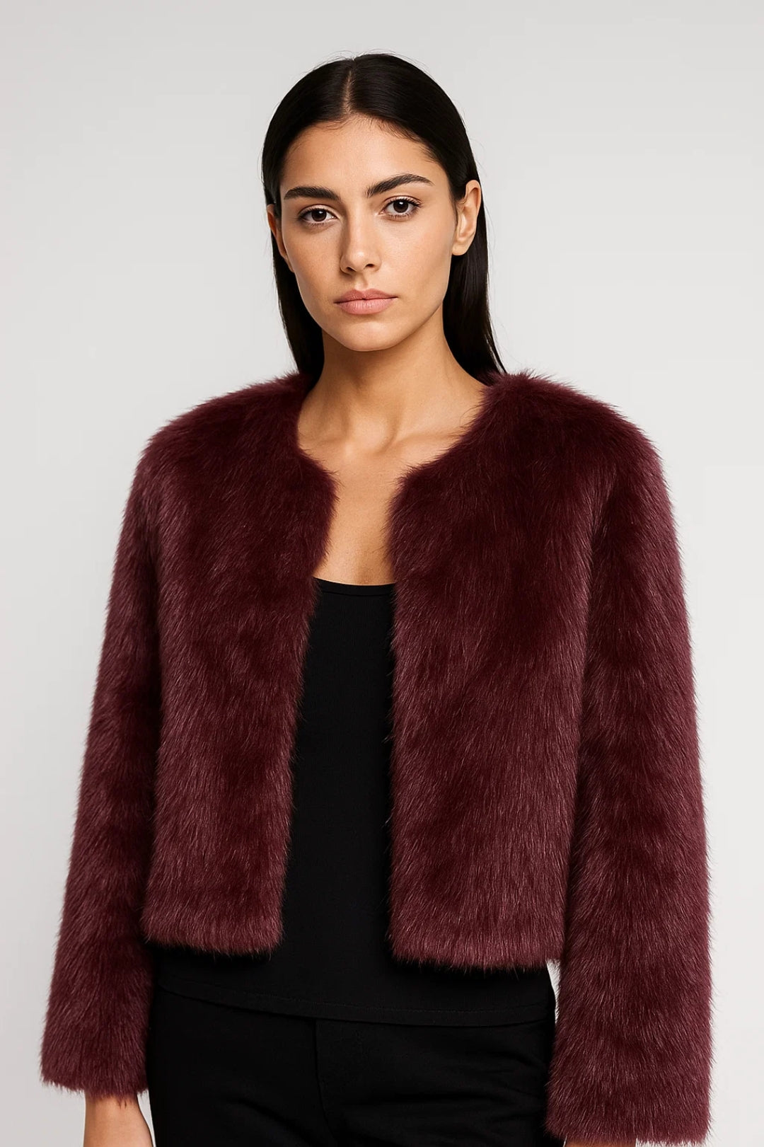 Lumi Damen Kurze Jacke – Flauschig Offenes Design für Vielseitige Looks 0