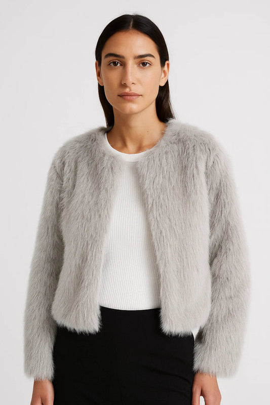Lumi Damen Kurze Jacke – Flauschig Offenes Design für Vielseitige Looks 4