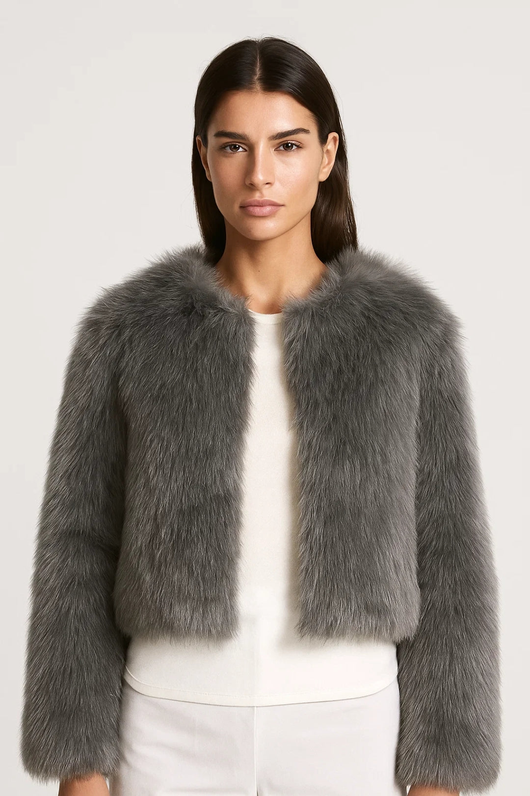 Lumi Damen Kurze Jacke – Flauschig Offenes Design für Vielseitige Looks 5