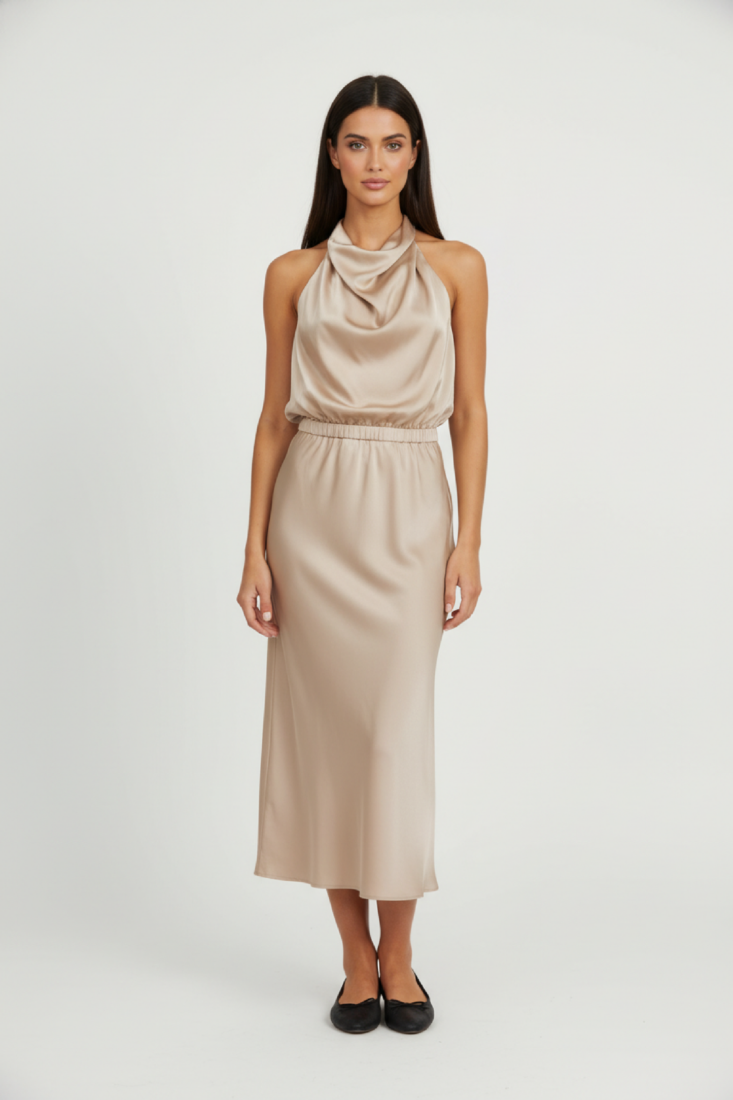 Luna Damen Satin-Midikleid – Asymmetrischer Ausschnitt für Festliche Anlässe 0