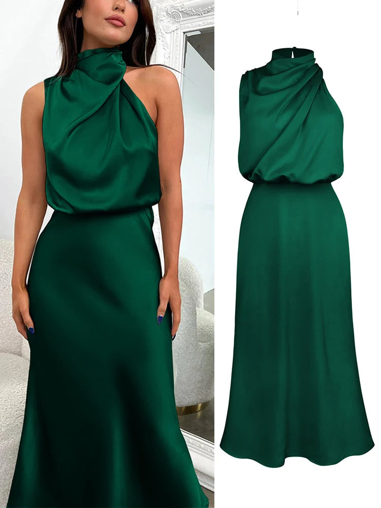 Luna Damen Satin-Midikleid – Asymmetrischer Ausschnitt für Festliche Anlässe 10