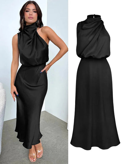 Luna Damen Satin-Midikleid – Asymmetrischer Ausschnitt für Festliche Anlässe 11
