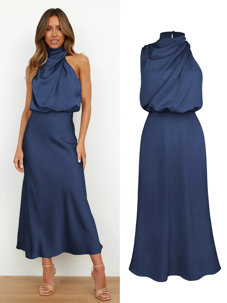Luna Damen Satin-Midikleid – Asymmetrischer Ausschnitt für Festliche Anlässe 12