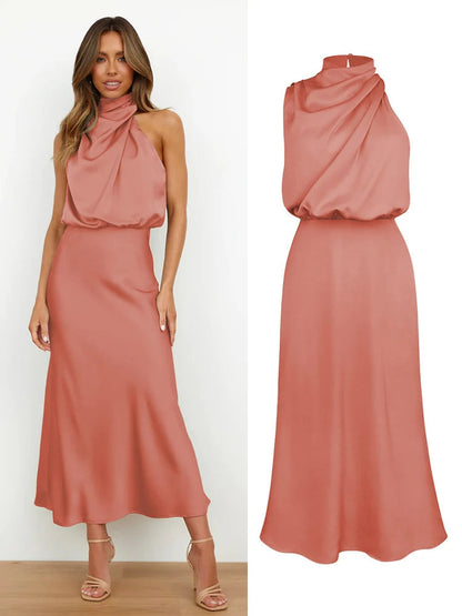 Luna Damen Satin-Midikleid – Asymmetrischer Ausschnitt für Festliche Anlässe 13