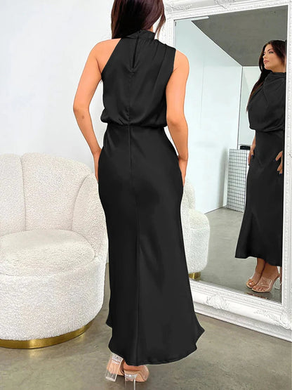 Luna Damen Satin-Midikleid – Asymmetrischer Ausschnitt für Festliche Anlässe 5