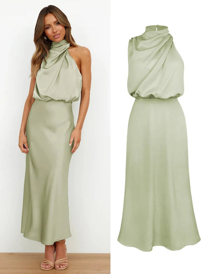 Luna Damen Satin-Midikleid – Asymmetrischer Ausschnitt für Festliche Anlässe 6