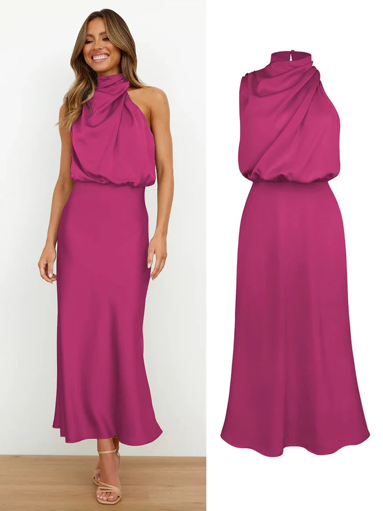 Luna Damen Satin-Midikleid – Asymmetrischer Ausschnitt für Festliche Anlässe 7