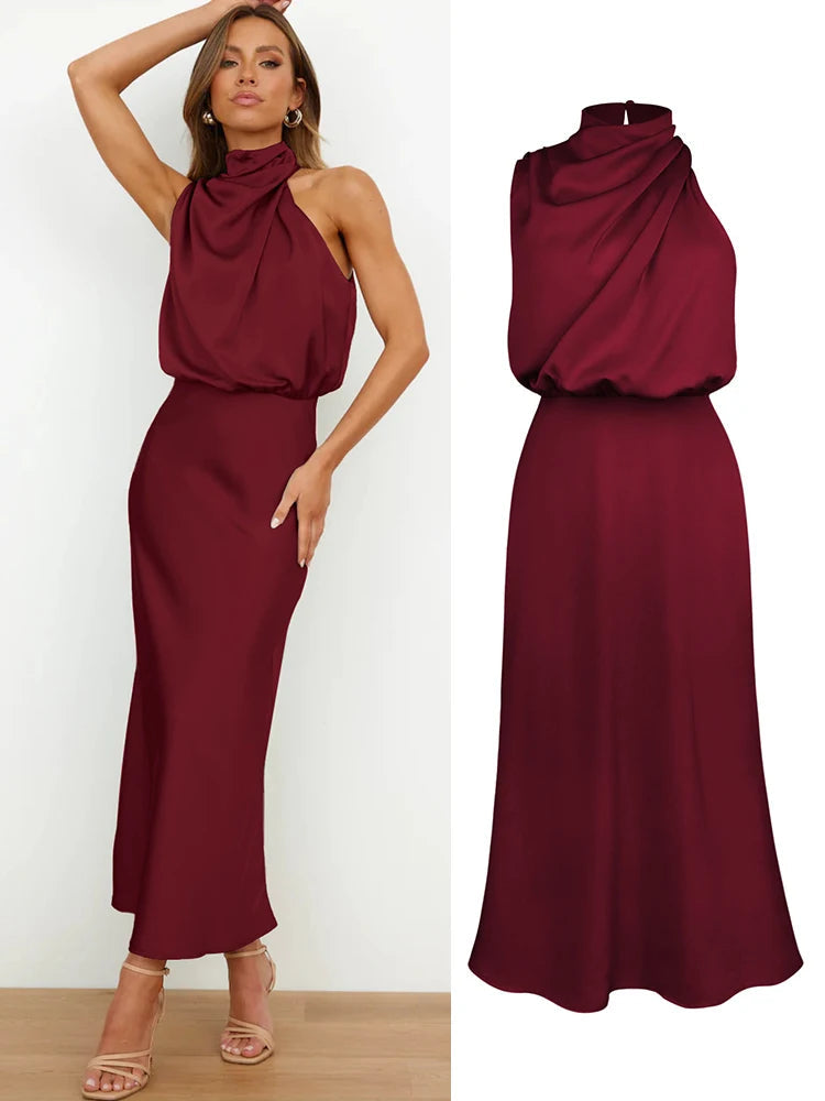 Luna Damen Satin-Midikleid – Asymmetrischer Ausschnitt für Festliche Anlässe 8