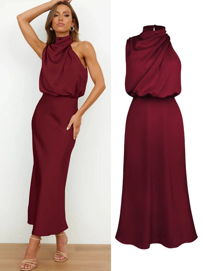 Luna Damen Satin-Midikleid – Asymmetrischer Ausschnitt für Festliche Anlässe 8