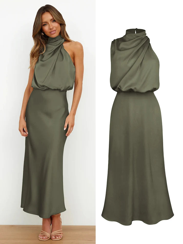 Luna Damen Satin-Midikleid – Asymmetrischer Ausschnitt für Festliche Anlässe 9