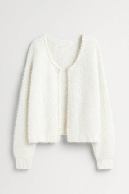 Luna Women's Cardigan – Elegant Pearl-Accented Layering Piece 2