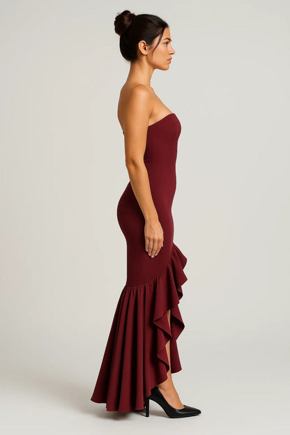 Luna Women's Elegant Maxi Dress – Strapless Ruffles for Glamour 2