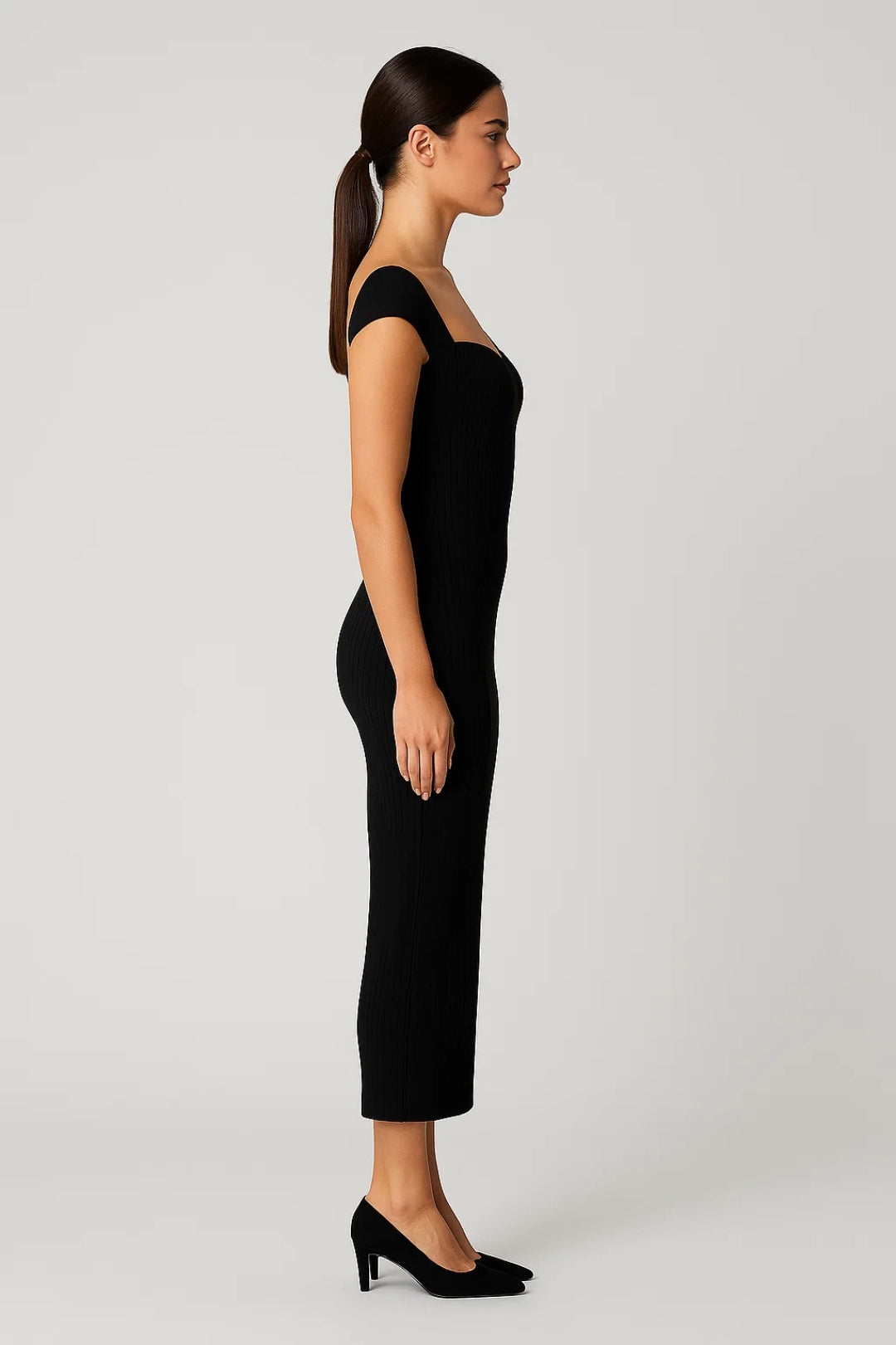 Luna Women's Elegant Midi Dress – Off-Shoulder Bodycon Style 1