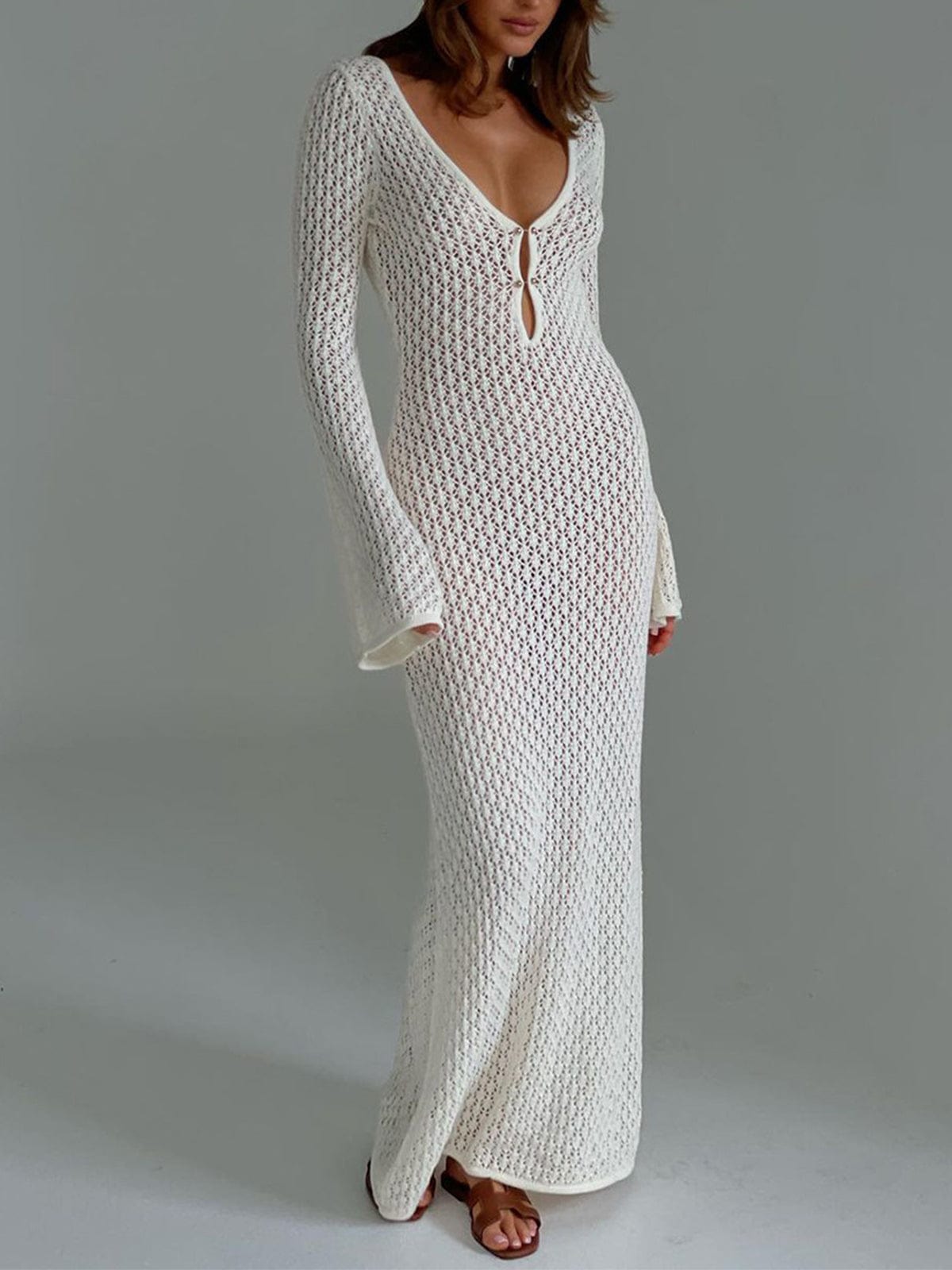 Luna Women's Knit Maxi Dress – Elegant Button Front Style for Casual Gatherings 0