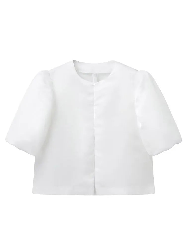 Luna Women's Satin Blouse – Chic Puff Sleeve Top for Elegant Office Style 10