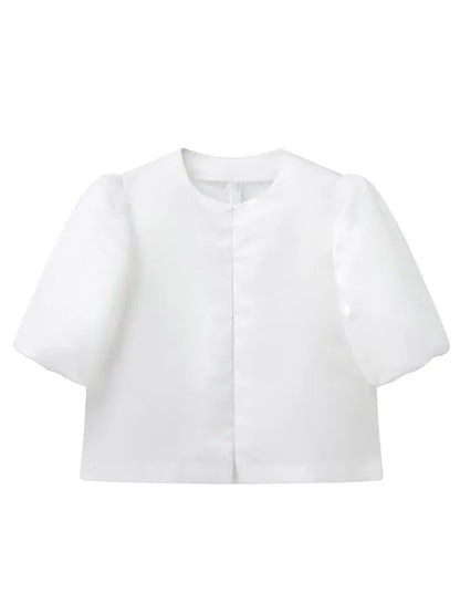 Luna Women's Satin Blouse – Chic Puff Sleeve Top for Elegant Office Style 10