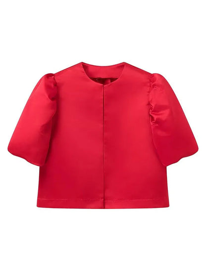 Luna Women's Satin Blouse – Chic Puff Sleeve Top for Elegant Office Style 11