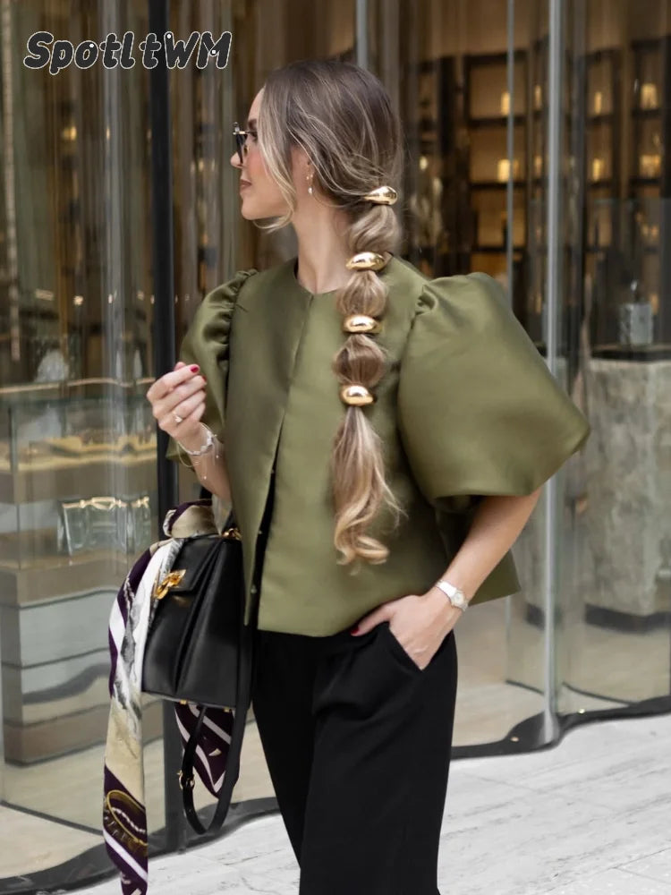 Luna Women's Satin Blouse – Chic Puff Sleeve Top for Elegant Office Style 2