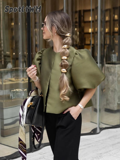 Luna Women's Satin Blouse – Chic Puff Sleeve Top for Elegant Office Style 2