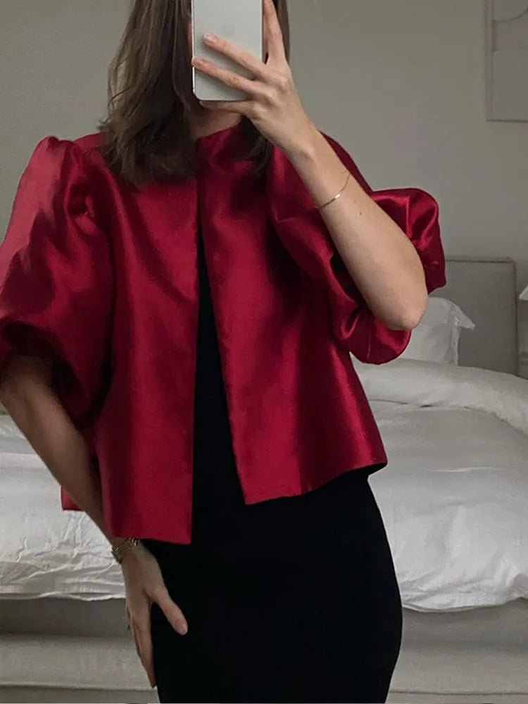 Luna Women's Satin Blouse – Chic Puff Sleeve Top for Elegant Office Style 5