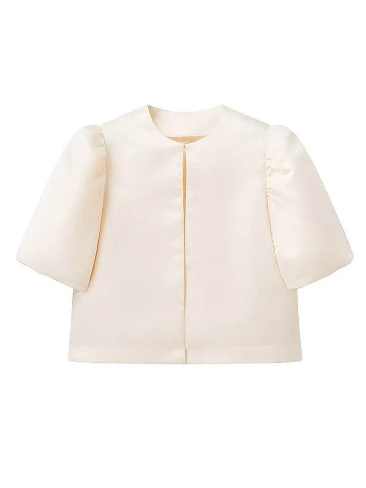 Luna Women's Satin Blouse – Chic Puff Sleeve Top for Elegant Office Style 9