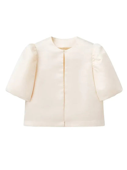 Luna Women's Satin Blouse – Chic Puff Sleeve Top for Elegant Office Style 9