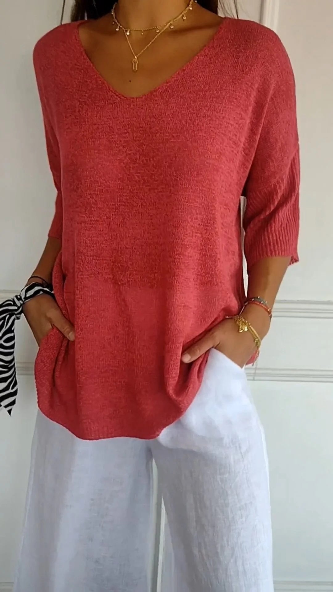 Lunara Women's Knit Top – Breathable V-Neck for Versatile Style 0