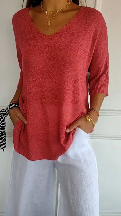Lunara Women's Knit Top – Breathable V-Neck for Versatile Style 0